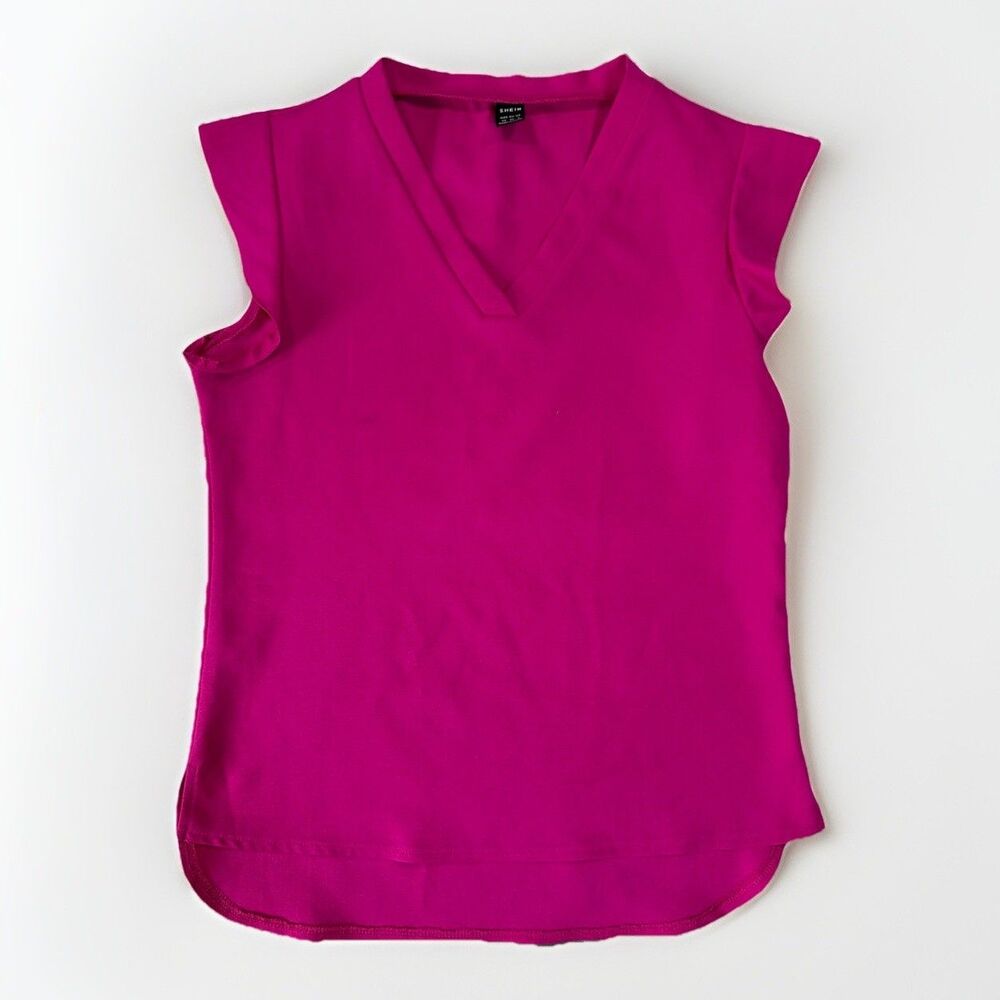 Shein Women's XS Short Sleeves Blouse Fuchsia Pink Career Casual Top Summer